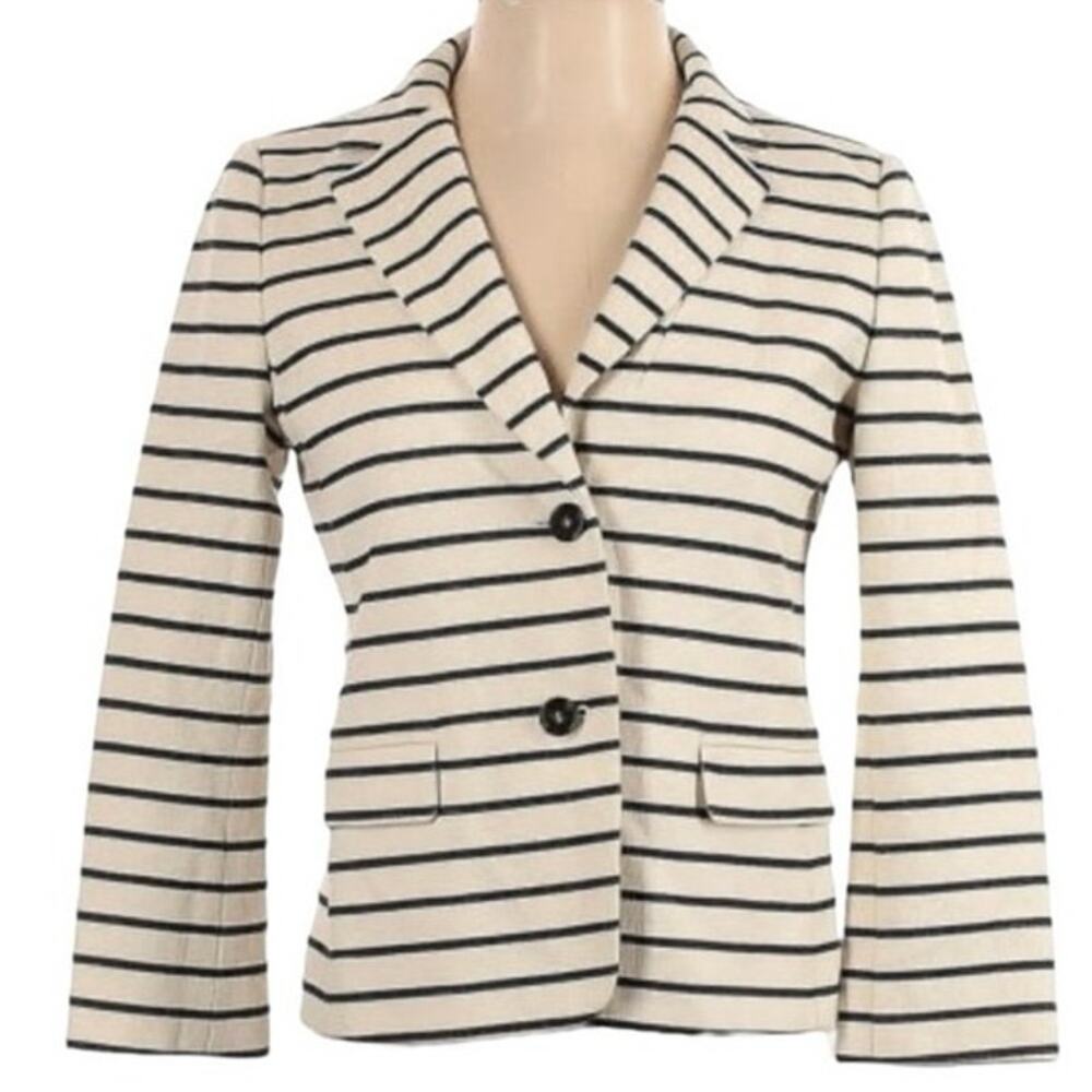 Ann Taylor Black & White notched lapel striped blazer cotton mix size 6 petite
